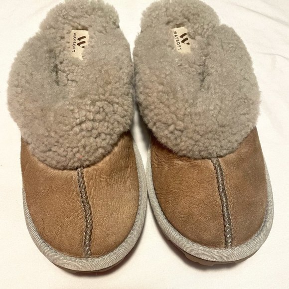 Camel and Grey Fuzzy House Shoes - Picture 1 of 3